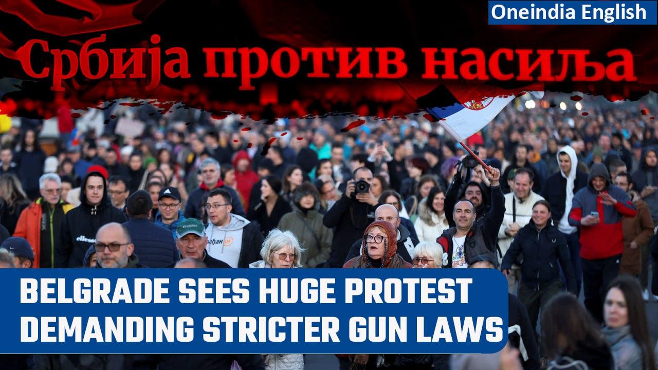 Serbia: Tens of thousands protest for 3rd time against recent spate of gun violence | Oneindia News