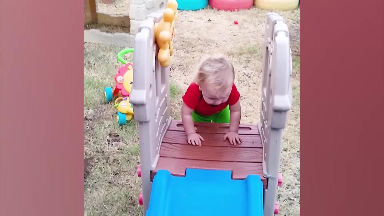 Babies Cute Toddlers Playing on Slides. Falling Down Fail!