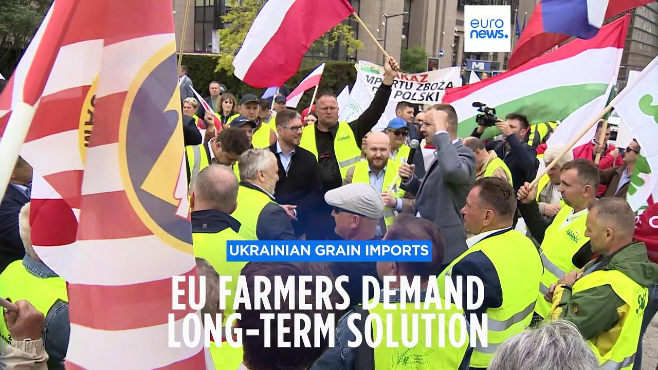 Farmers from Central & Eastern Europe protest in Brussels against Ukrainian grain imports