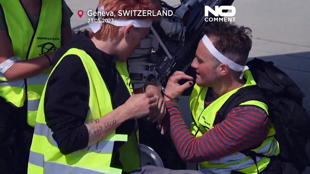 Watch: Climate activists protest on Geneva airport tarmac during jet convention