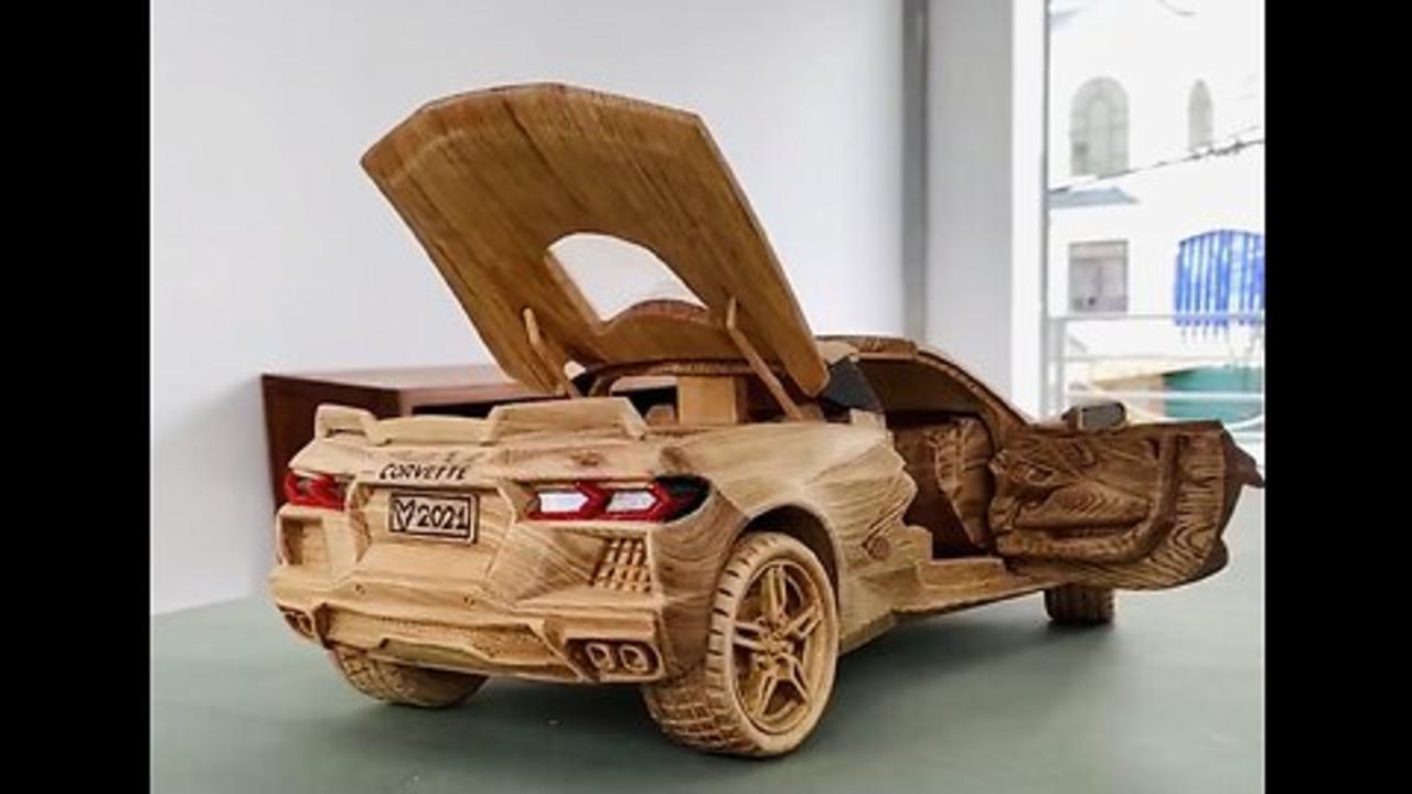 Wood Carving - 2023 Chevrolet Corvette C8 - Woodworking Art supercar