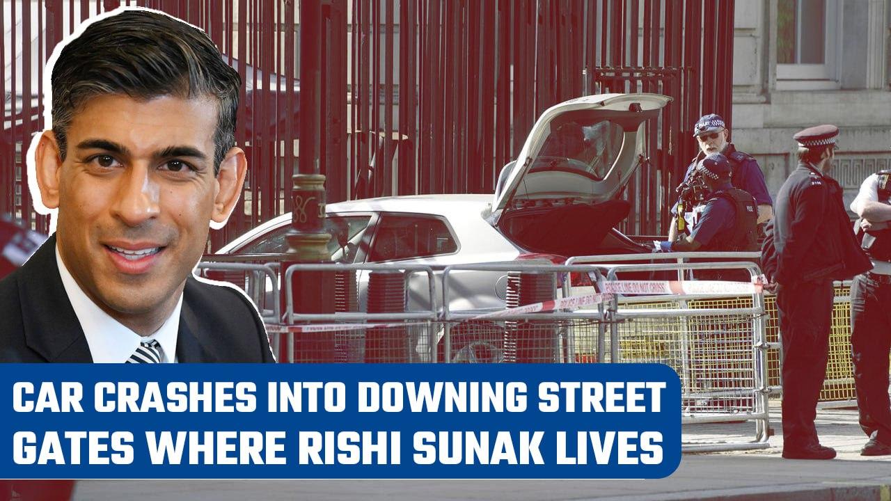 London: Car crashes into gates of 10 Downing Street, one man arrested | Rishi Sunak | Oneindia News