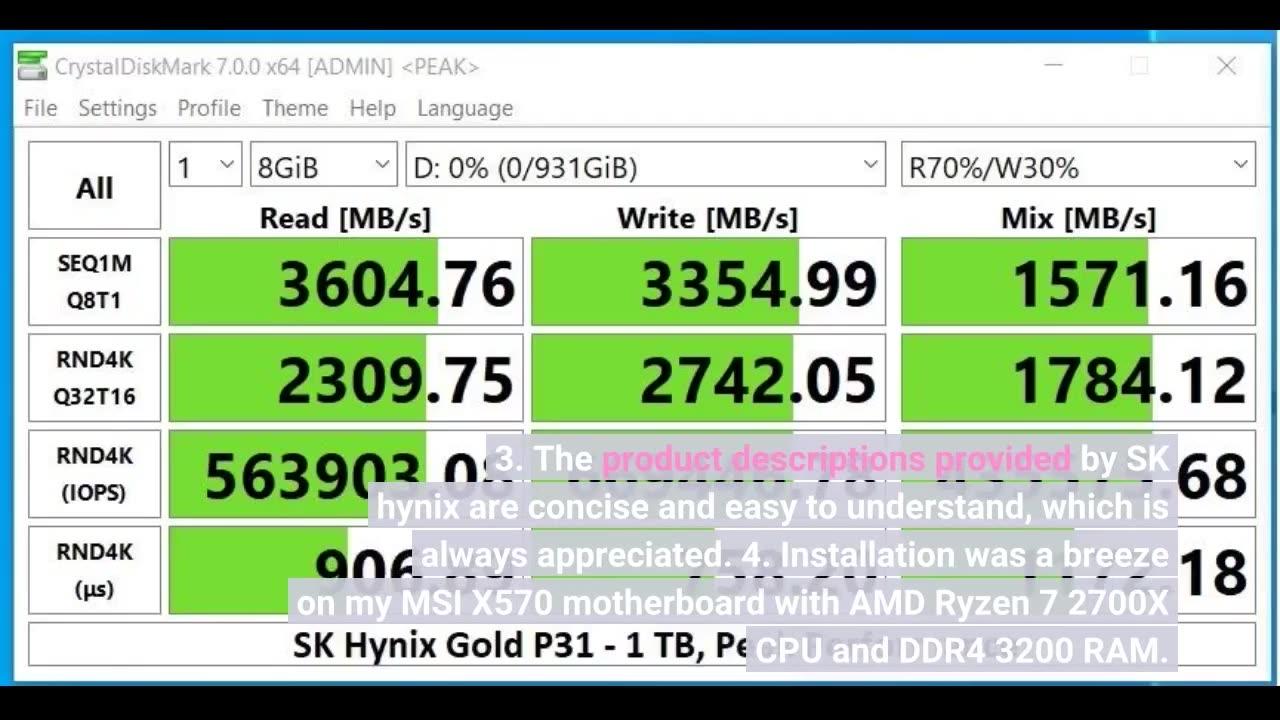 Customer Comments: SK hynix Gold P31 1TB PCIe NVMe Gen3 M.2 2280 Internal SSD, Up to 3500MBS,...