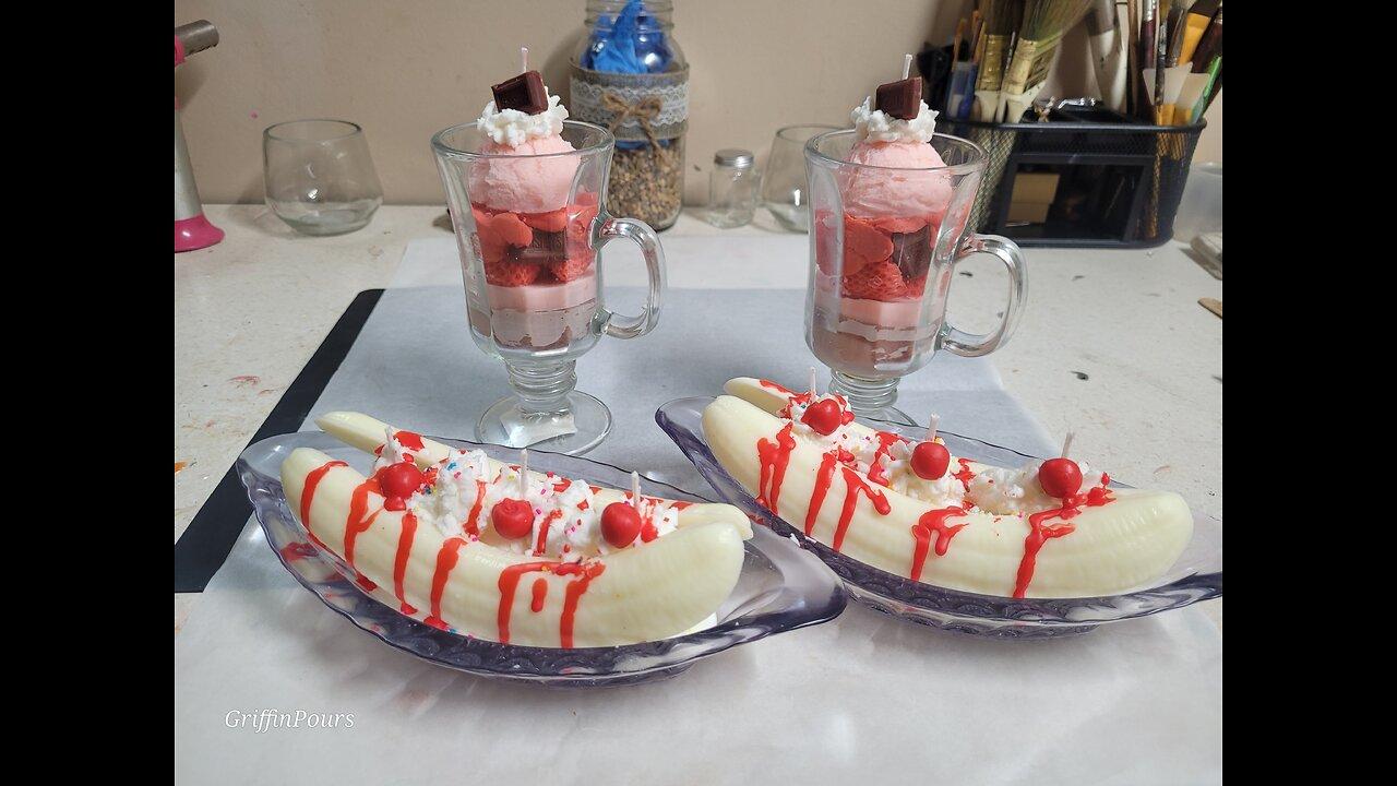 Making Banana Split and Strawberries & Cream icecream shake candles