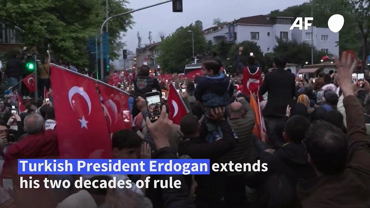 Supporters celebrate after Erdogan's Turkey election runoff win