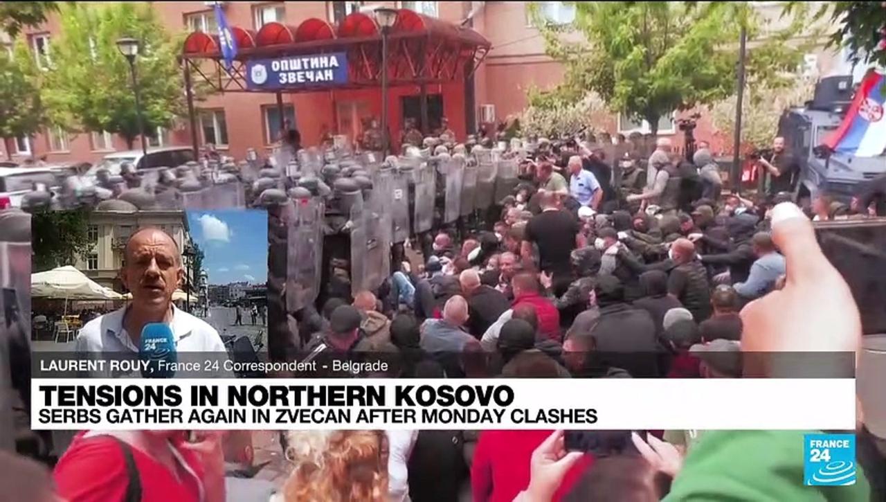 Serbs gather again in northern Kosovo after clashes