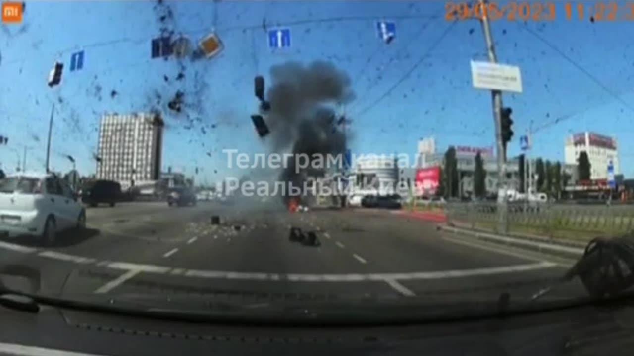Footage of expended/failed Patriot air defense missiles in Kiev Monday