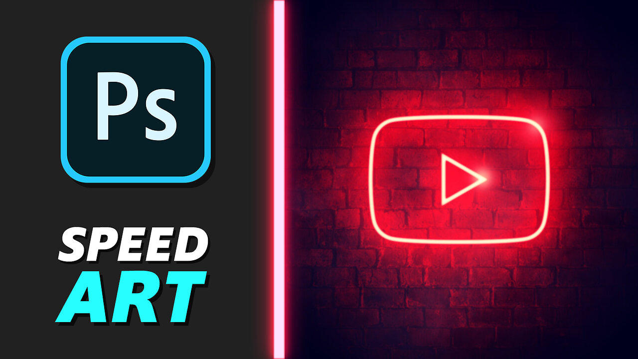 Youtube Logo in Synthwave Neon style | Speed Art (Photoshop) | Retro Wave 80's