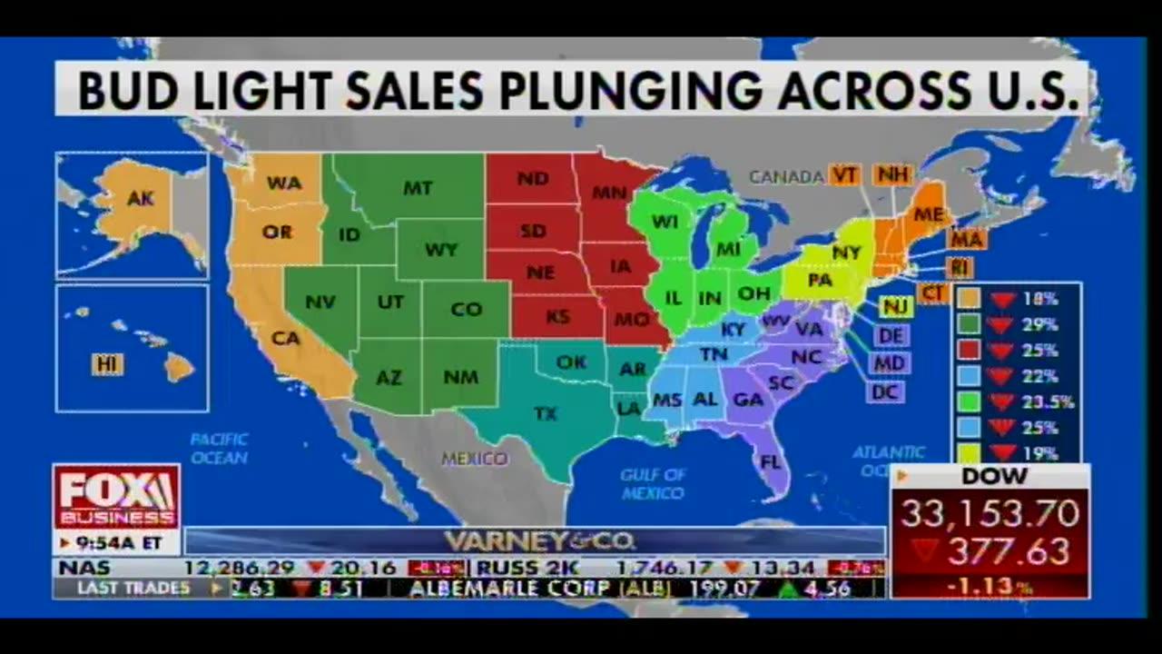 Bud Light sales decline map One News Page VIDEO