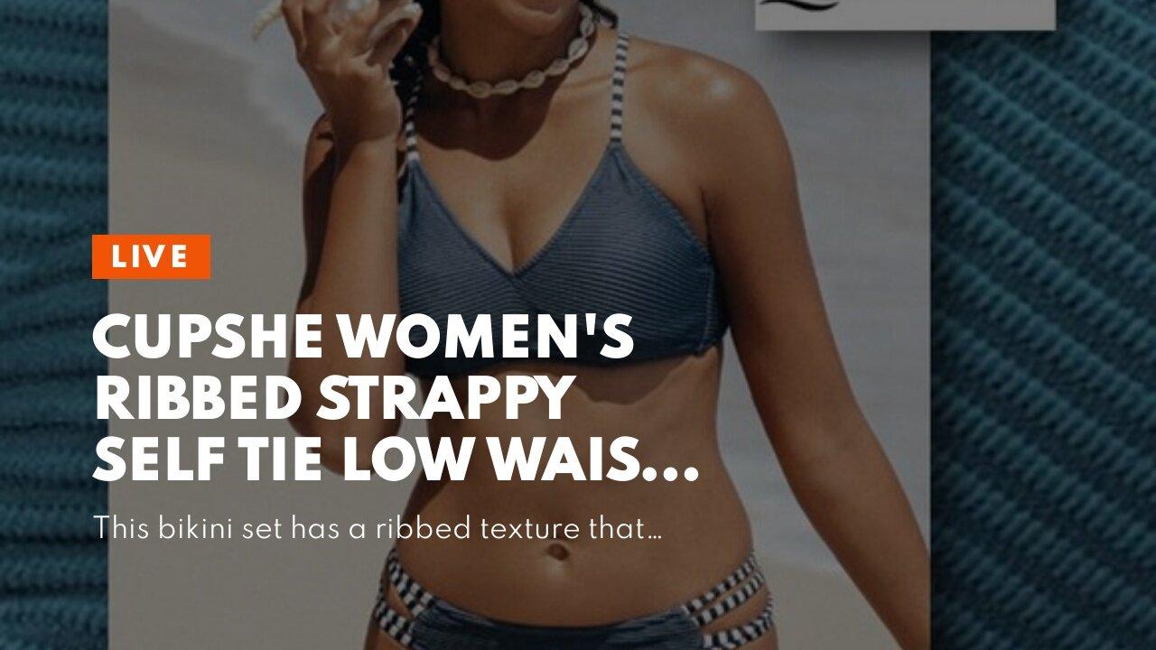 CUPSHE Women's Ribbed Strappy Self Tie Low Waist Bikini Set