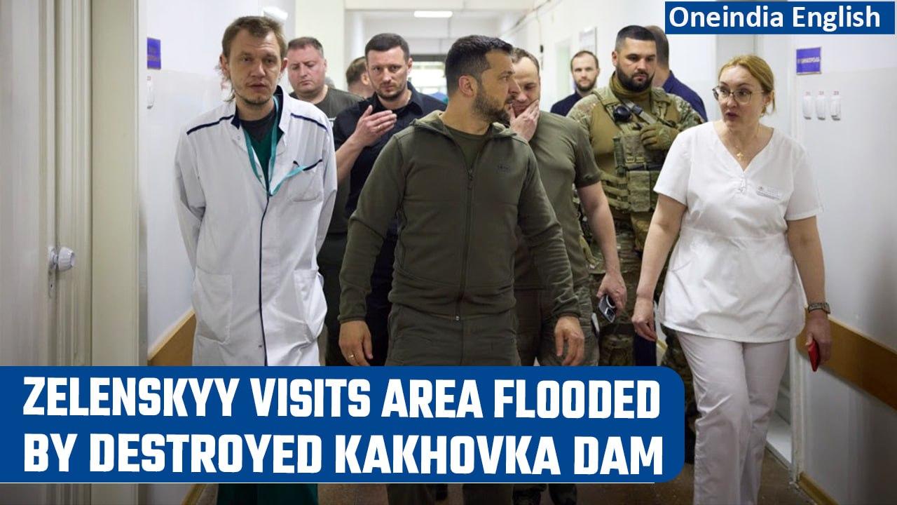Kakhovka dam collapse: Volodymyr Zelensky visits flood-hit area to evaluate situation |Oneindia News