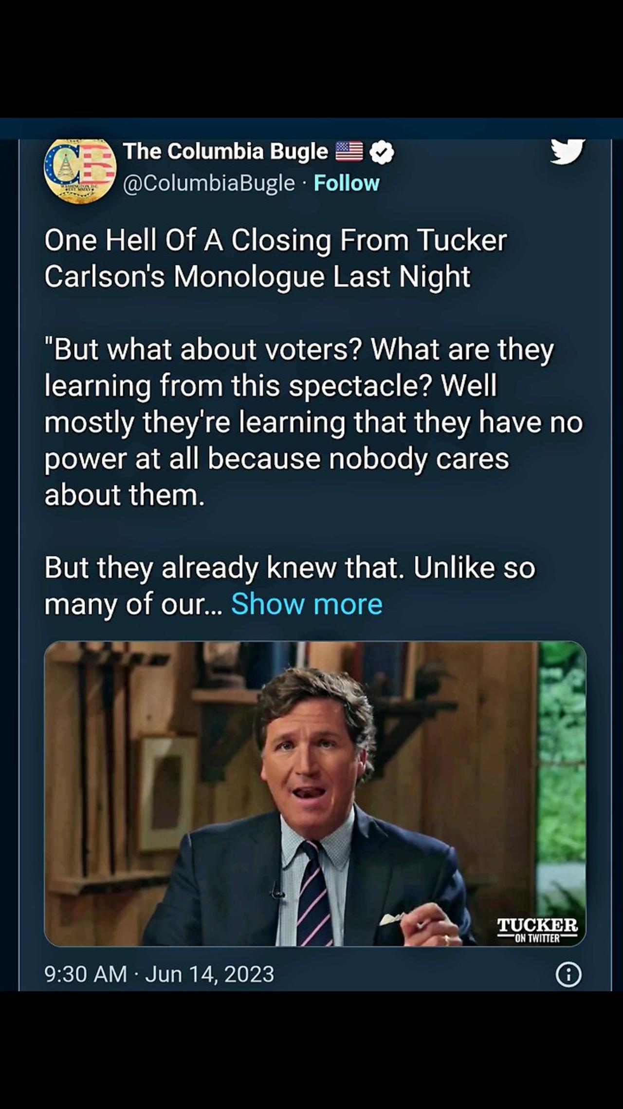 One Hell Of A Closing From Tucker Carlson's Monologue Last Night