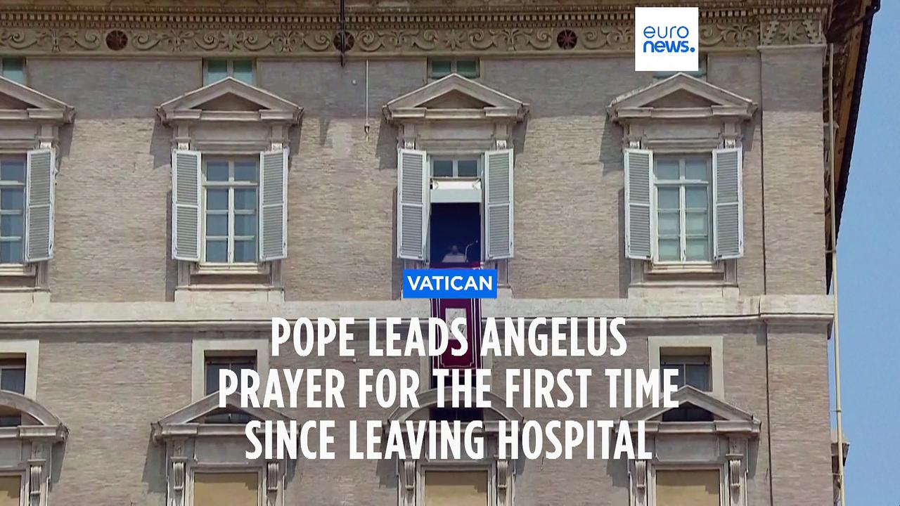 Pope Francis greets the public after abdominal surgery in hospital