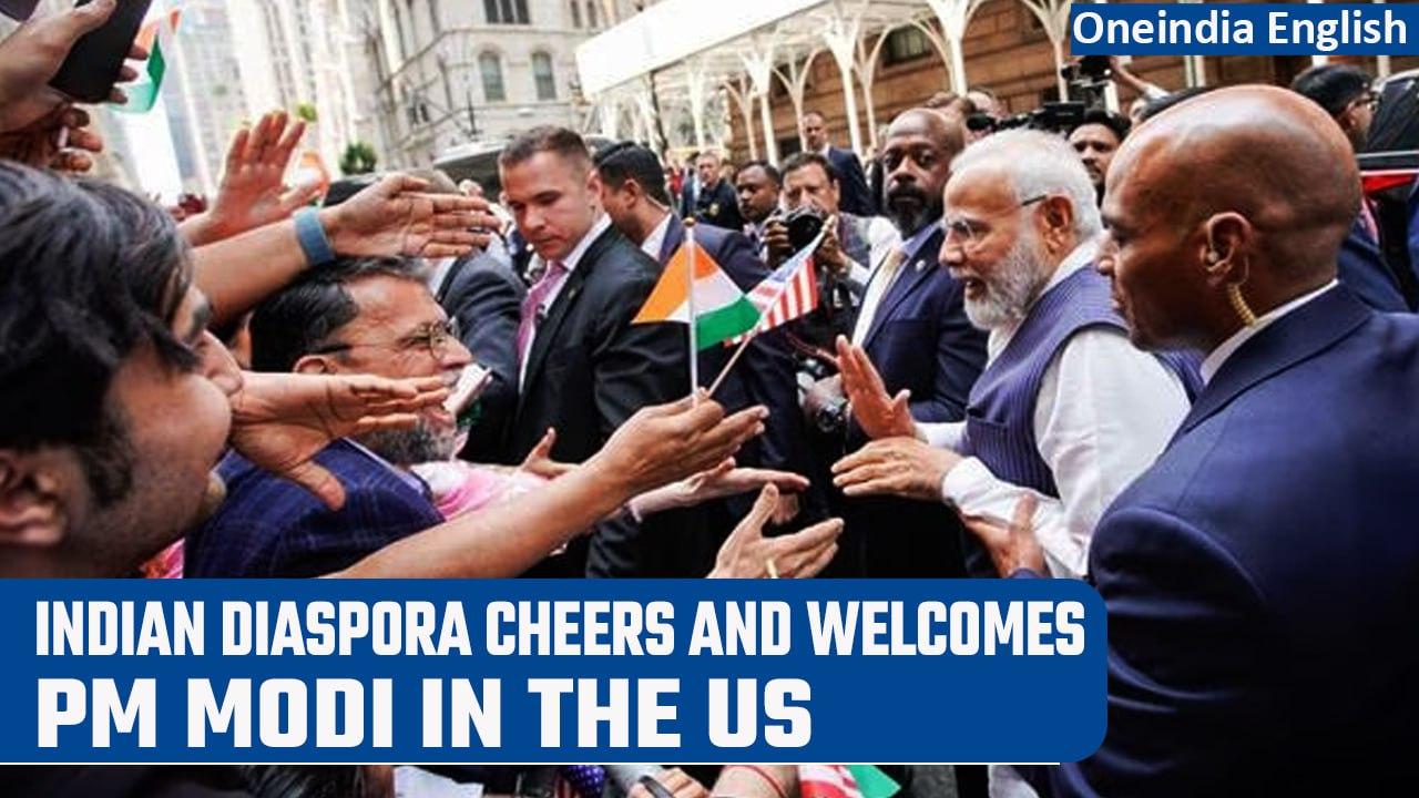 PM Modi in US Day 1: Indian Diaspora cheers for Modi as he lands in the US | Watch | Oneindia News