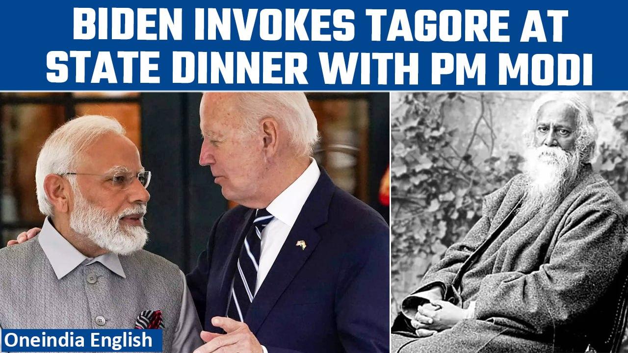 Modi in US: 'Where the mind is without fear', Biden quotes Tagore at state dinner | Oneindia News