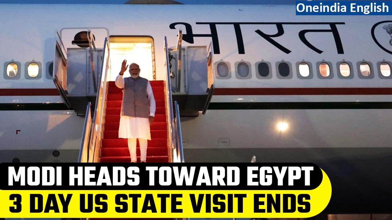 PM Modi departs for Egypt after concluding 3 day state visit to the US | Oneindia News