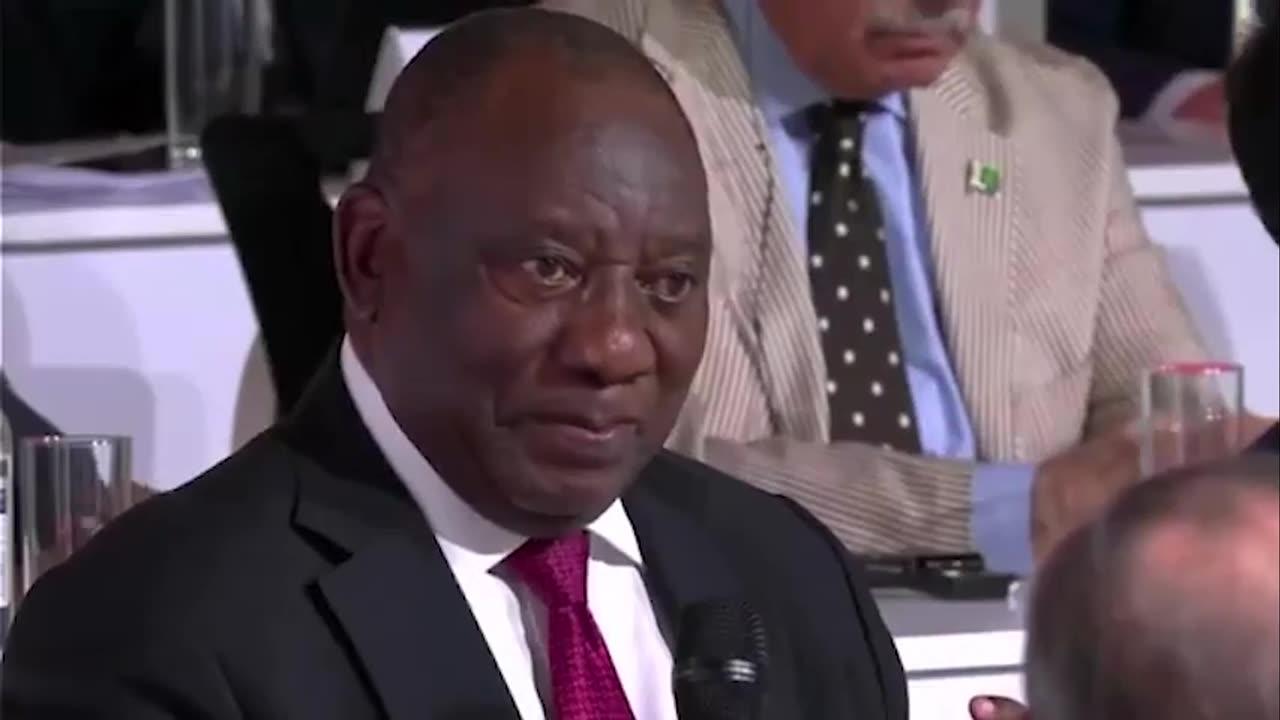 South Africa's President Cyril Ramaphosa addressing Emmanuel Macron on the issue of equity