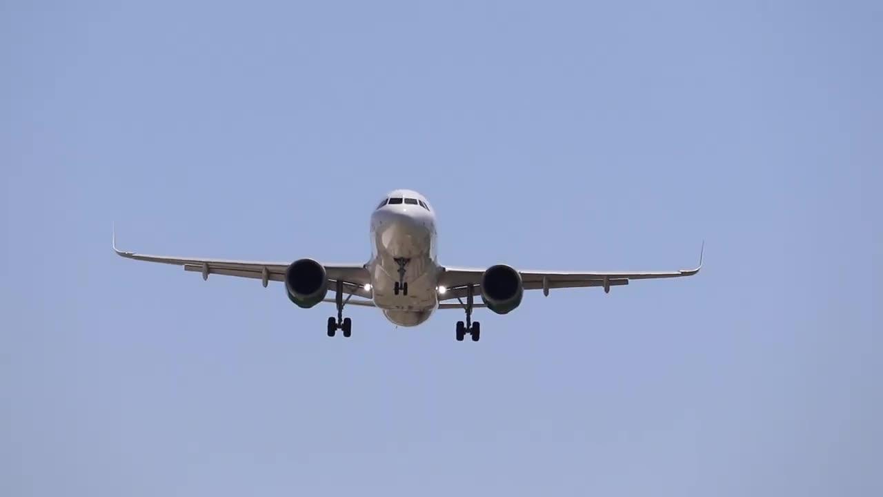 Frontier Airlines A-320neo arriving at St. Louis, Lambert Intentional Airport.