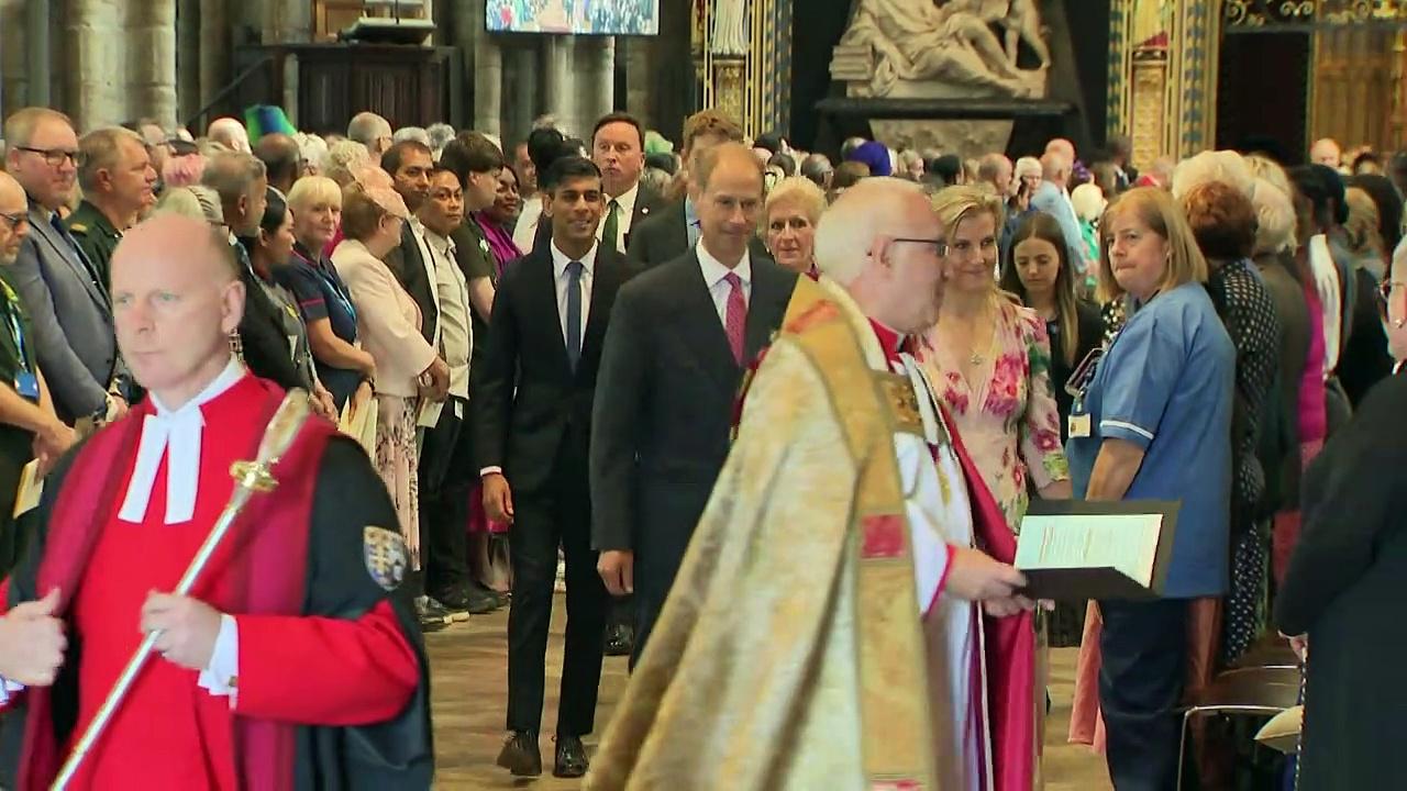 Royals, the PM, Labour leader mingle before departing church