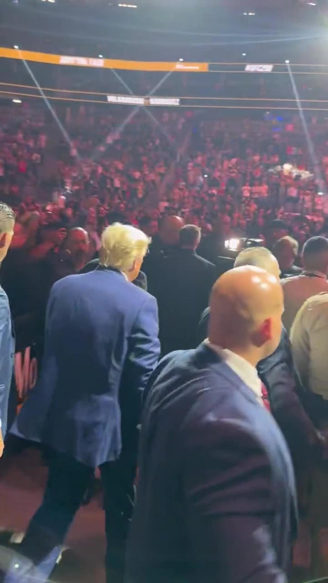 Audience in Las Vegas erupts in excitement as the 45th President enters the UFC 290 venue.