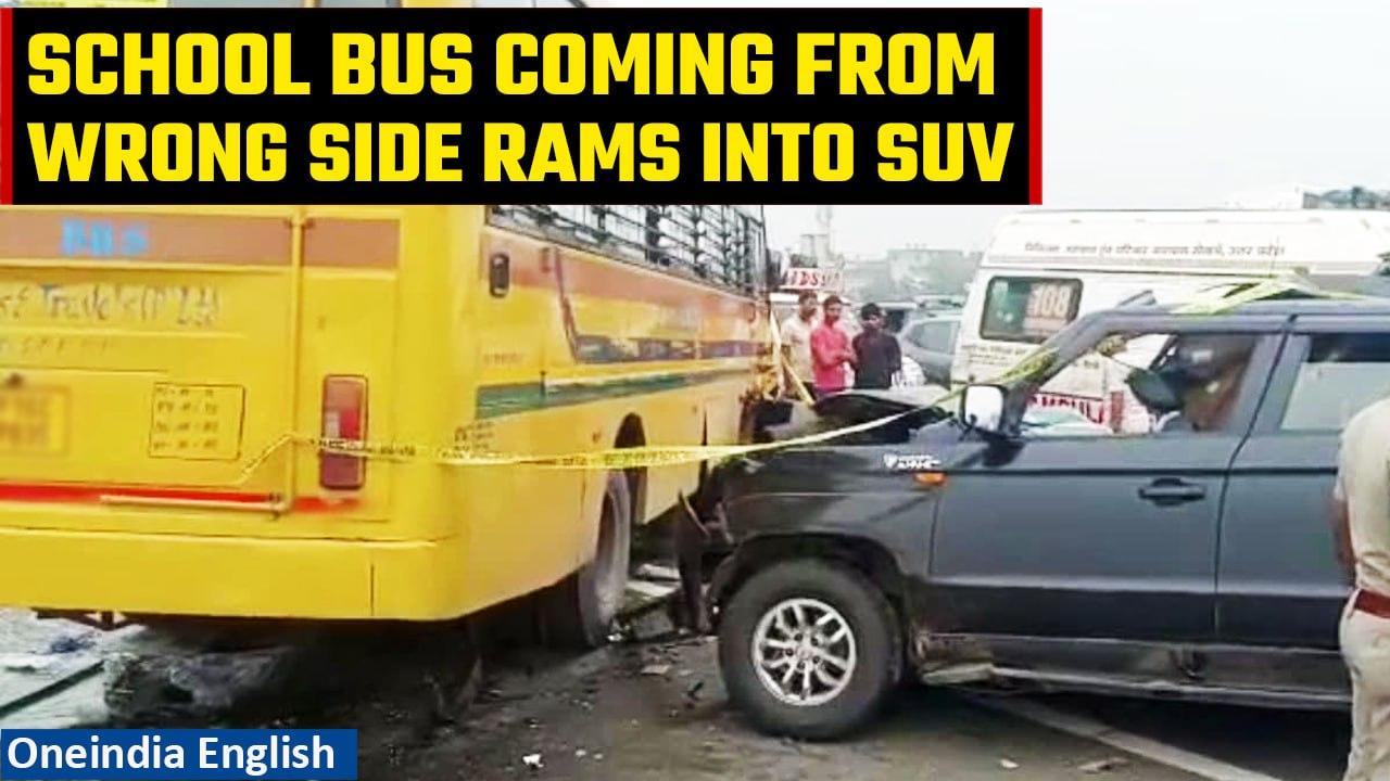 School bus collides with SUV on Delhi-Meerut Expressway in Ghaziabad; 6 casualties | Oneindia News