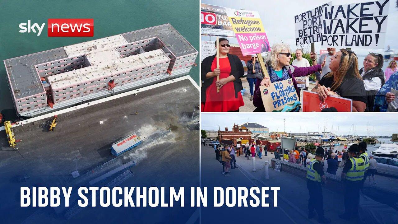 Bibby Stockholm: Protest at Portland Port in Dorset as migrant barge arrives