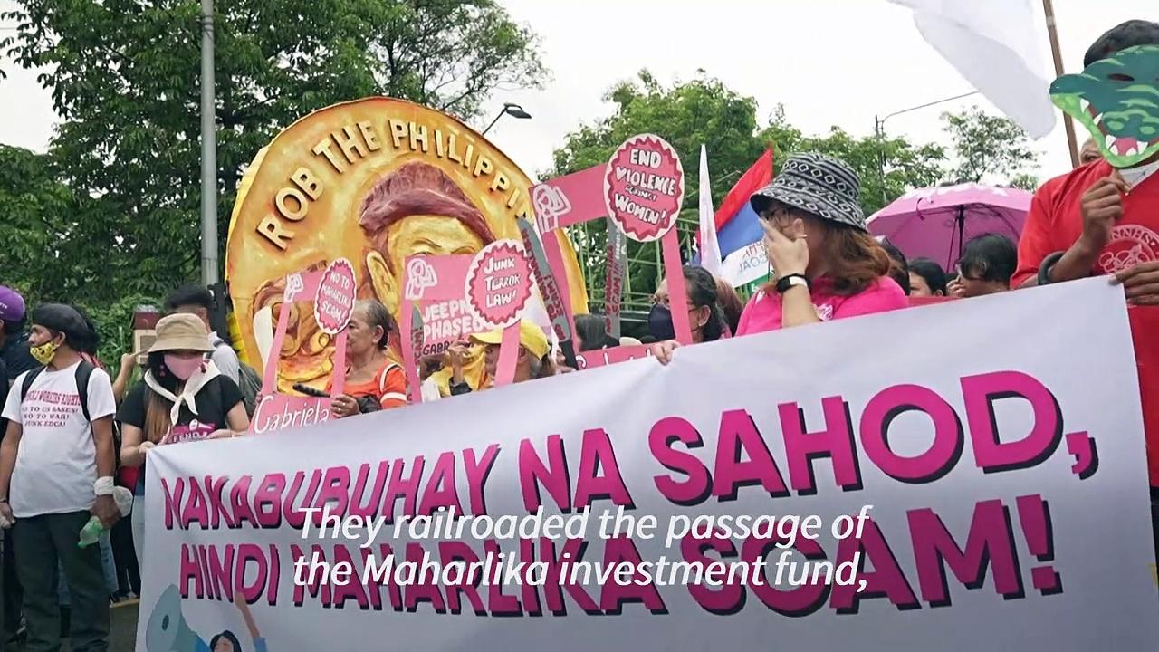 Filipinos hold protests ahead of Marcos speech