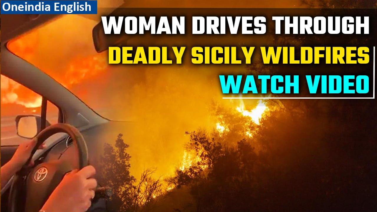 Sicily Fire Terrifying Video: Woman attempts to flee deadly wildfire in Italy | Oneindia News