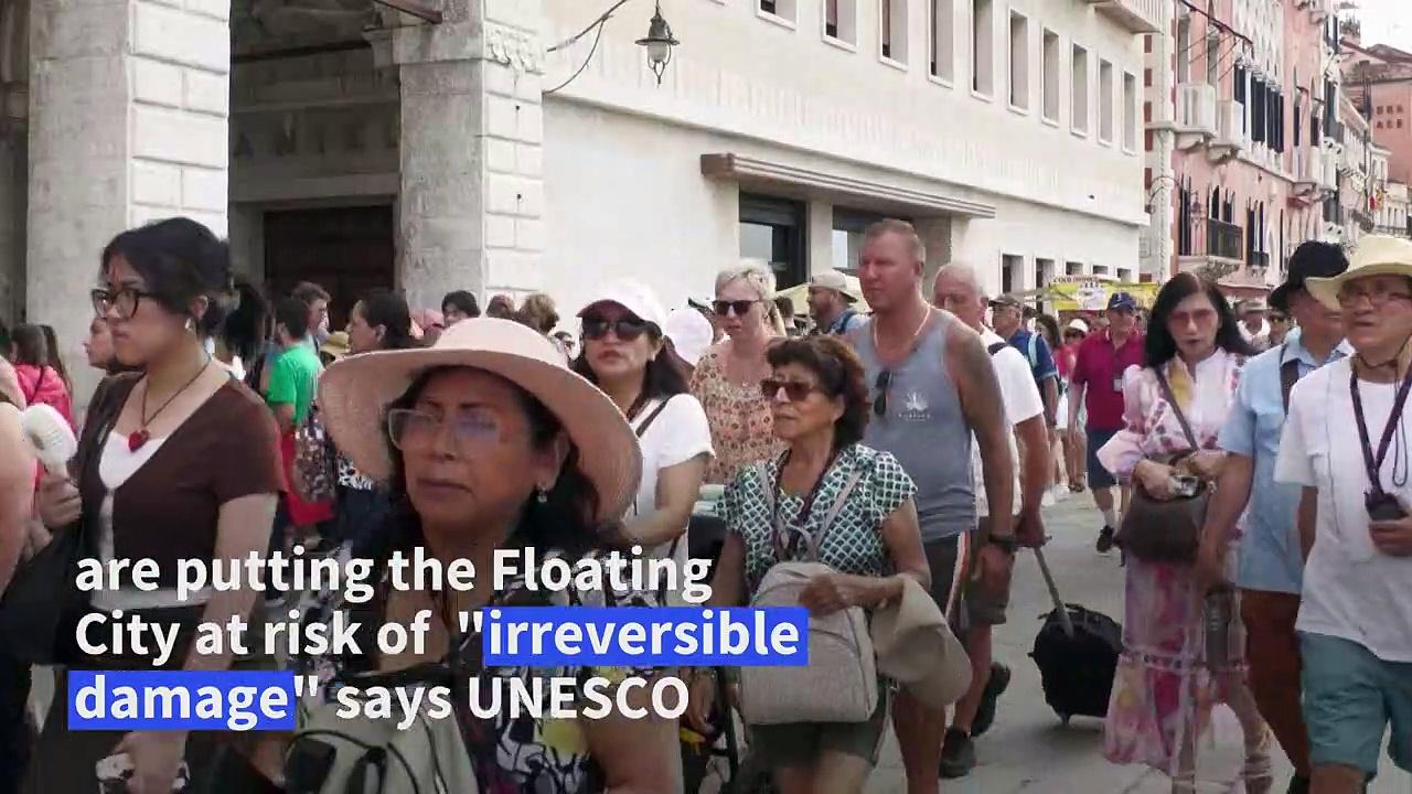 People in Venice react to overtourism after UNESCO warning