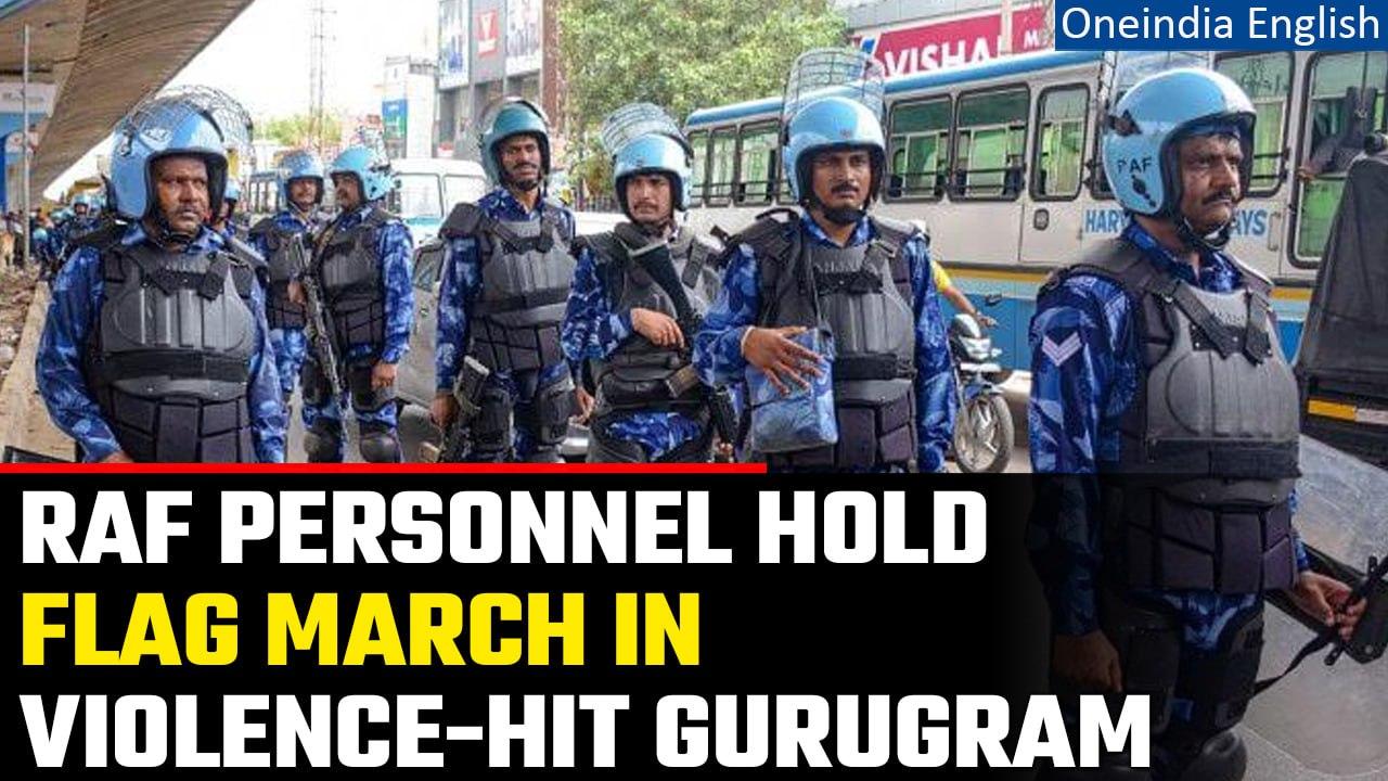 Haryana Violence: RAF conducts flag march in Gurugram after violent clashes | Watch | Oneindia News