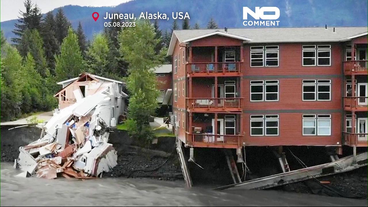 Watch: House collapses into river in Alaska
