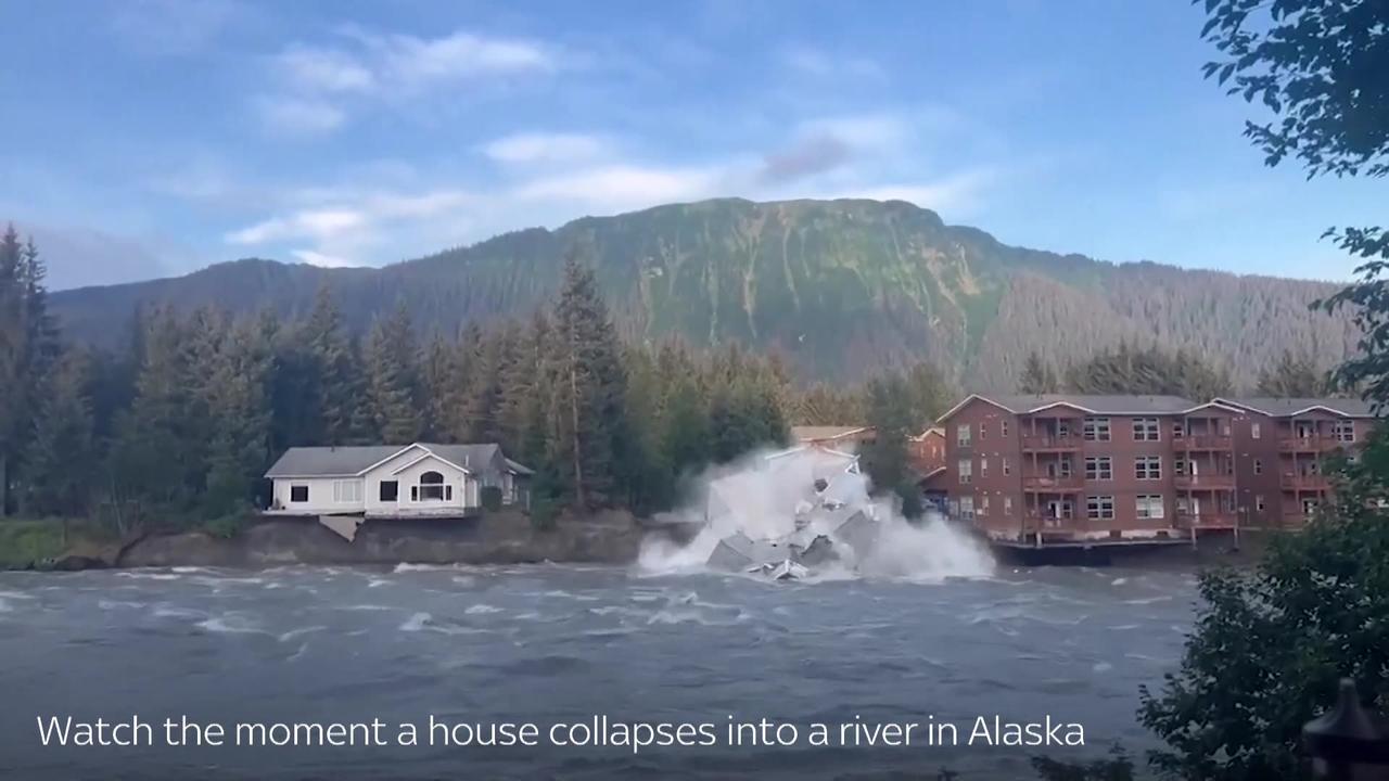 House collapses into river in Alaska after glacial flooding