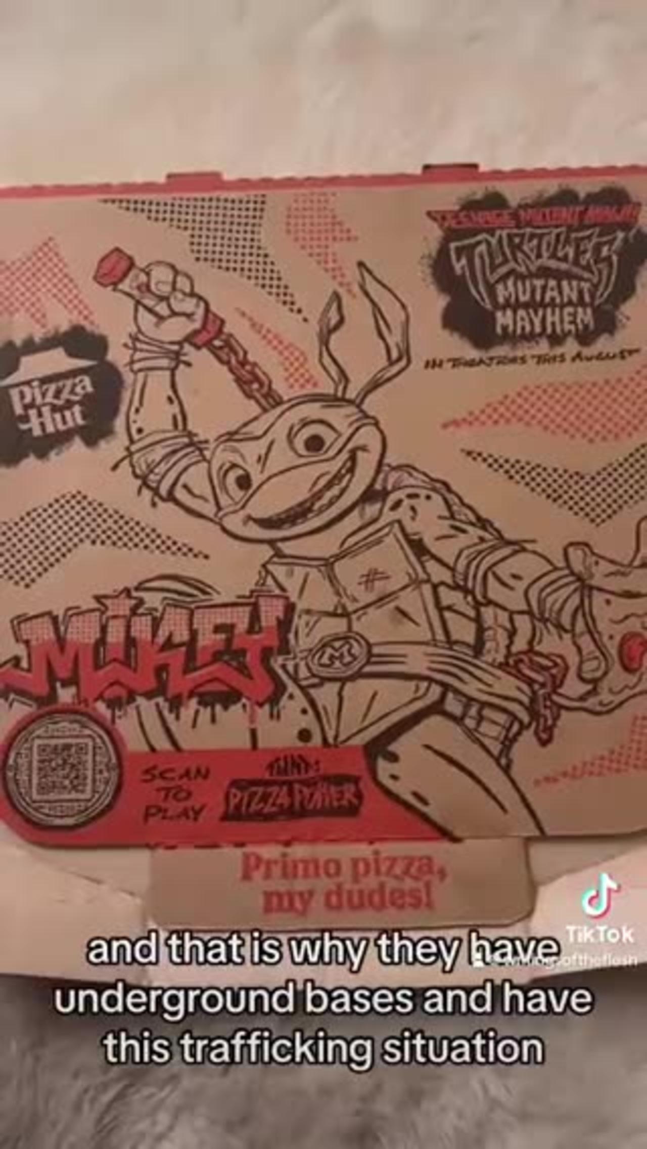 Pizza Hut is putting perverted satanic adrenochrome symbolism on their pizza boxes