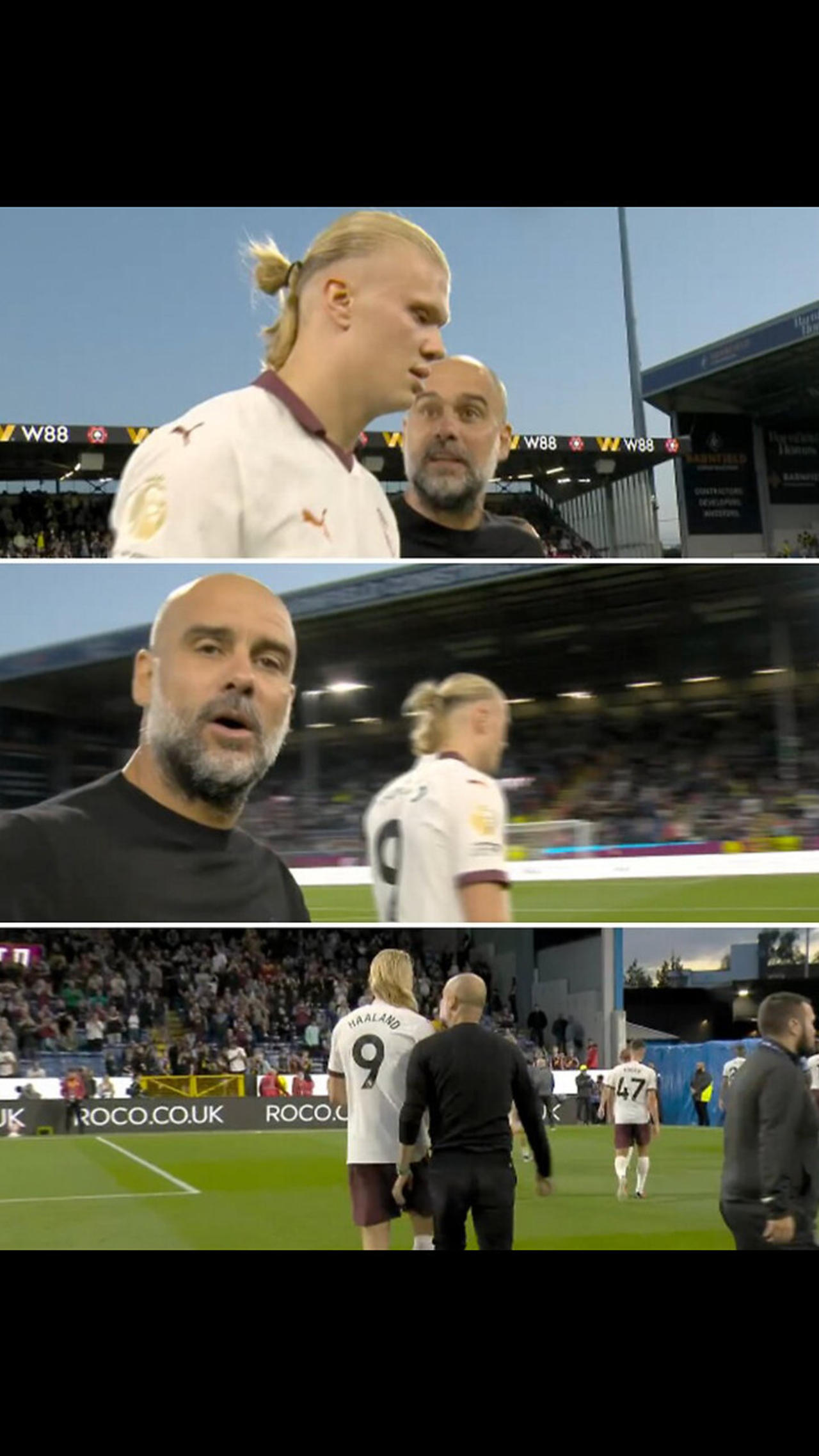 Pep Guardiola pushed the cameras away after having a heated conversation with Erling Haaland