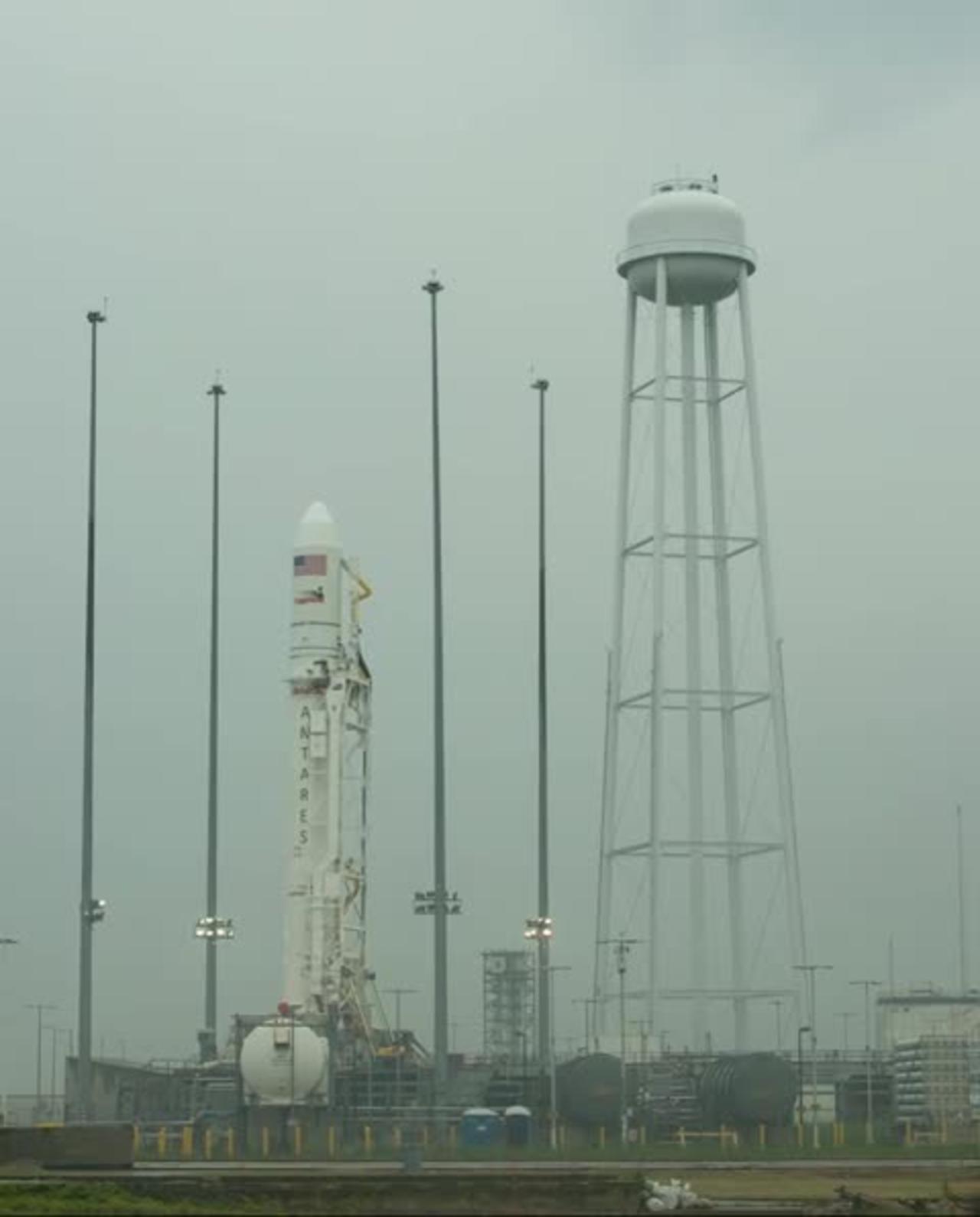 Antares Rocket Raised on Launch Pad