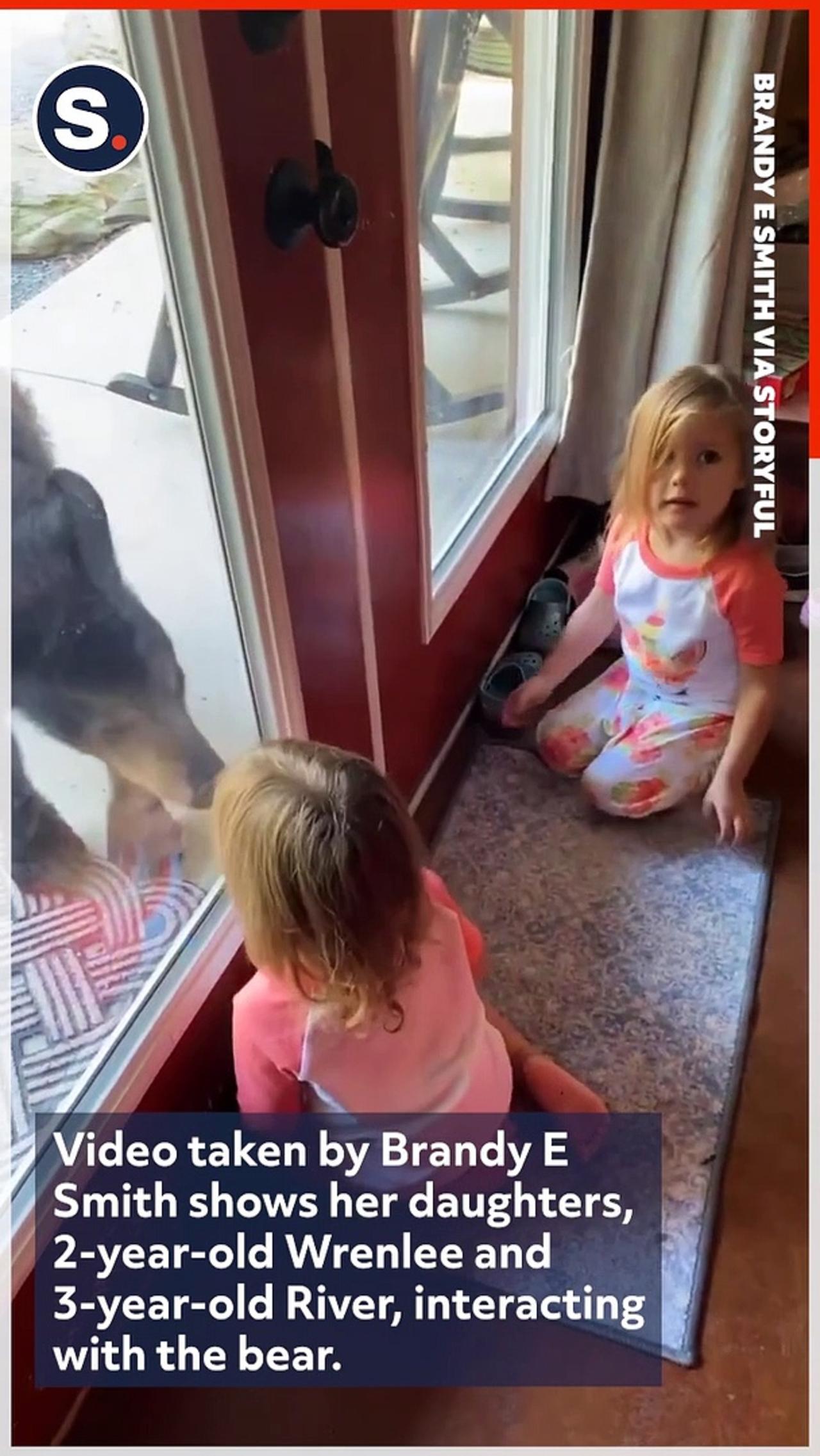 Kids Delighted by Bear's Visit to Family Holiday Cabin