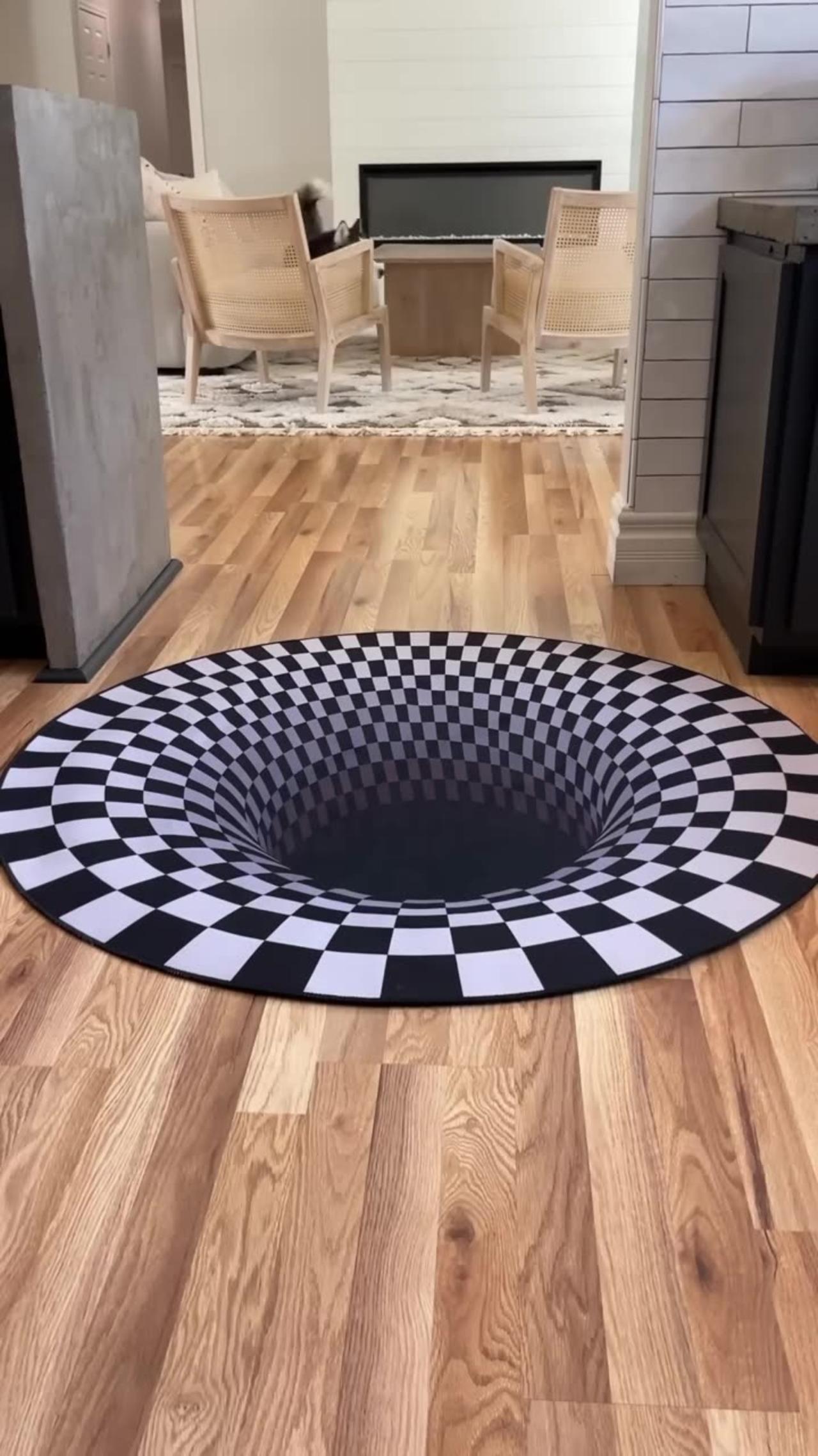 Dogs funny reaction to entering optical illusion rug! #shorts