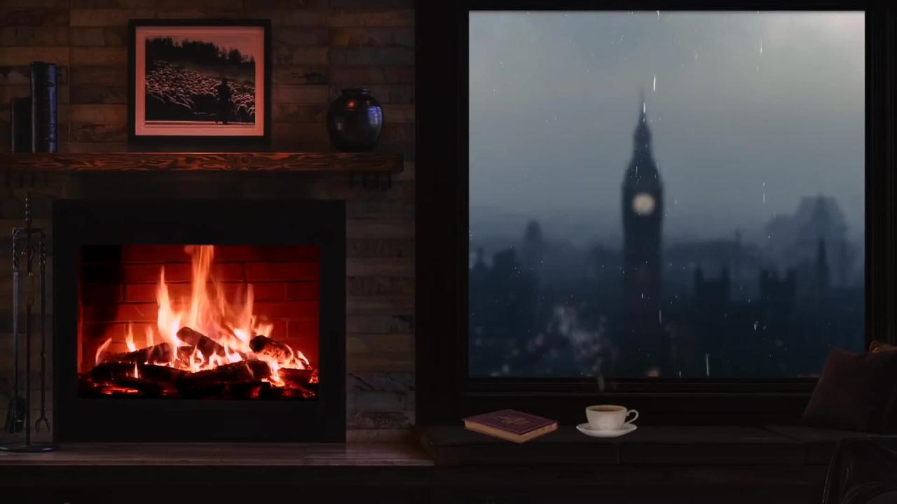 Cozy Piano Music and Fireplace Sounds for a Relaxing Rainy Day at Home