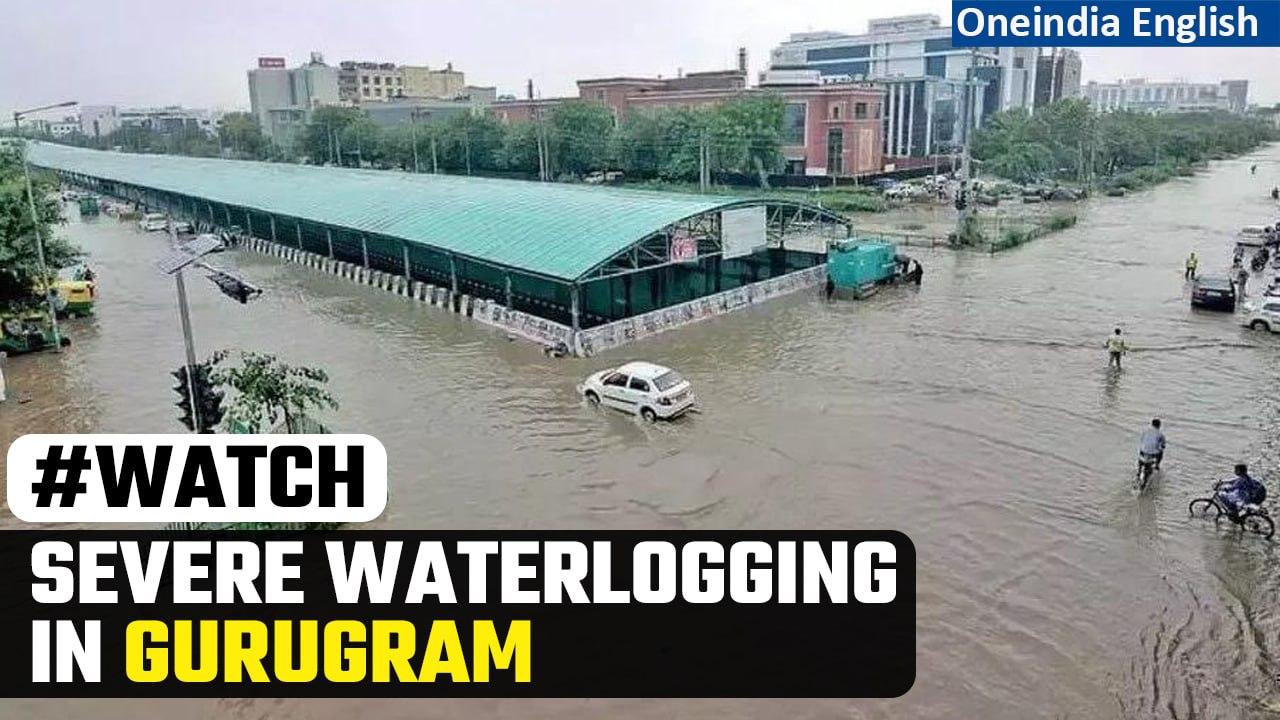 Gurugram: Drone visuals show severe waterlogging, throwing life out of gear | Watch | Oneindia News