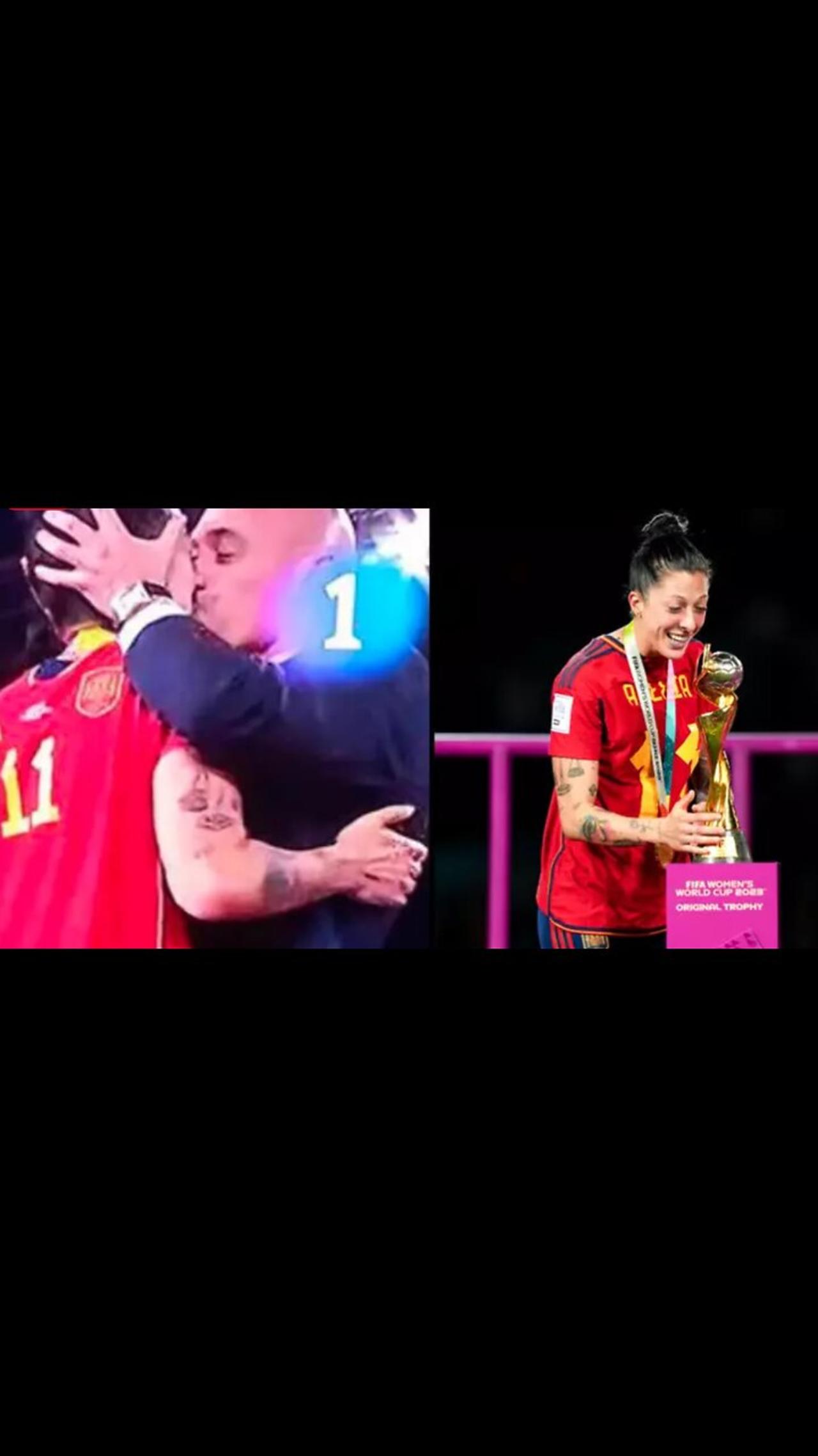 Spanish FA president Luis Rubiales responds after kissing Jenni Hermoso on the lips after World Cup