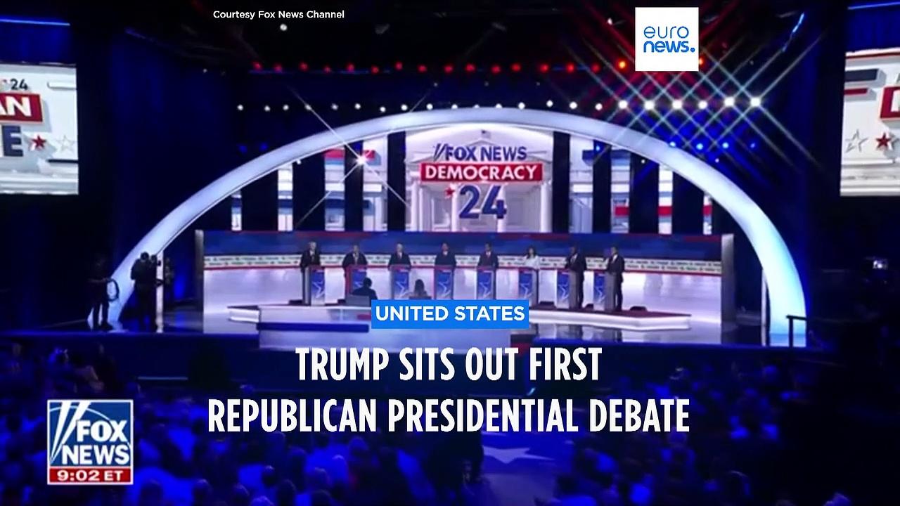 Republican candidates mostly line up behind Trump at their party’s first primary debate