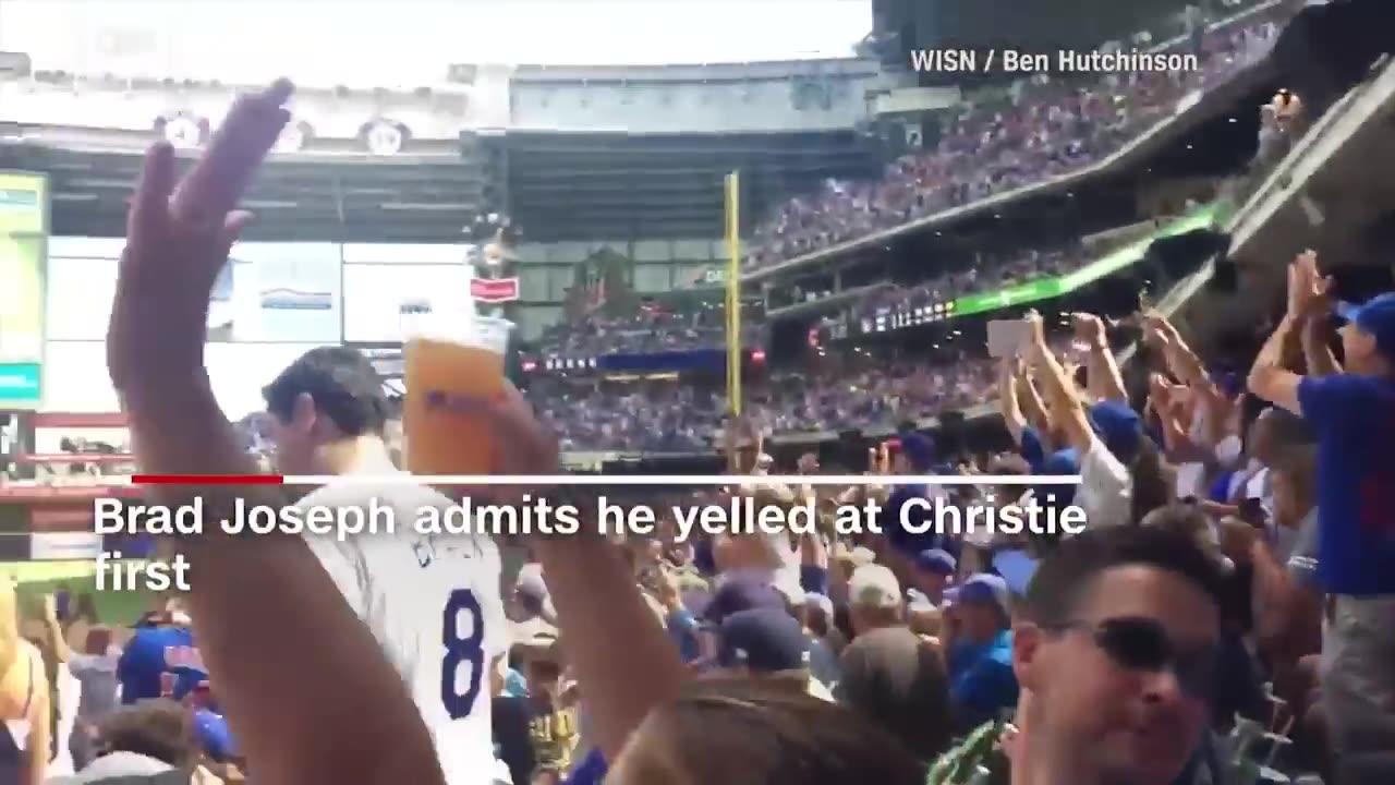 Chris Christie confronts fan at baseball game.