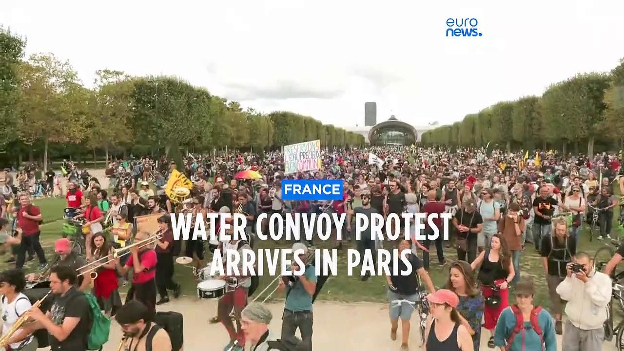 Water convoy protest arrives in Paris to denounce mega water basins