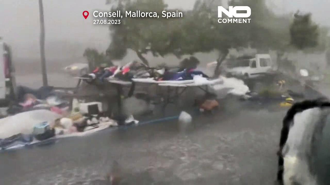 Watch: Violent storm hits Spanish island of Majorca, causing trees to fall and cafe tables to fly