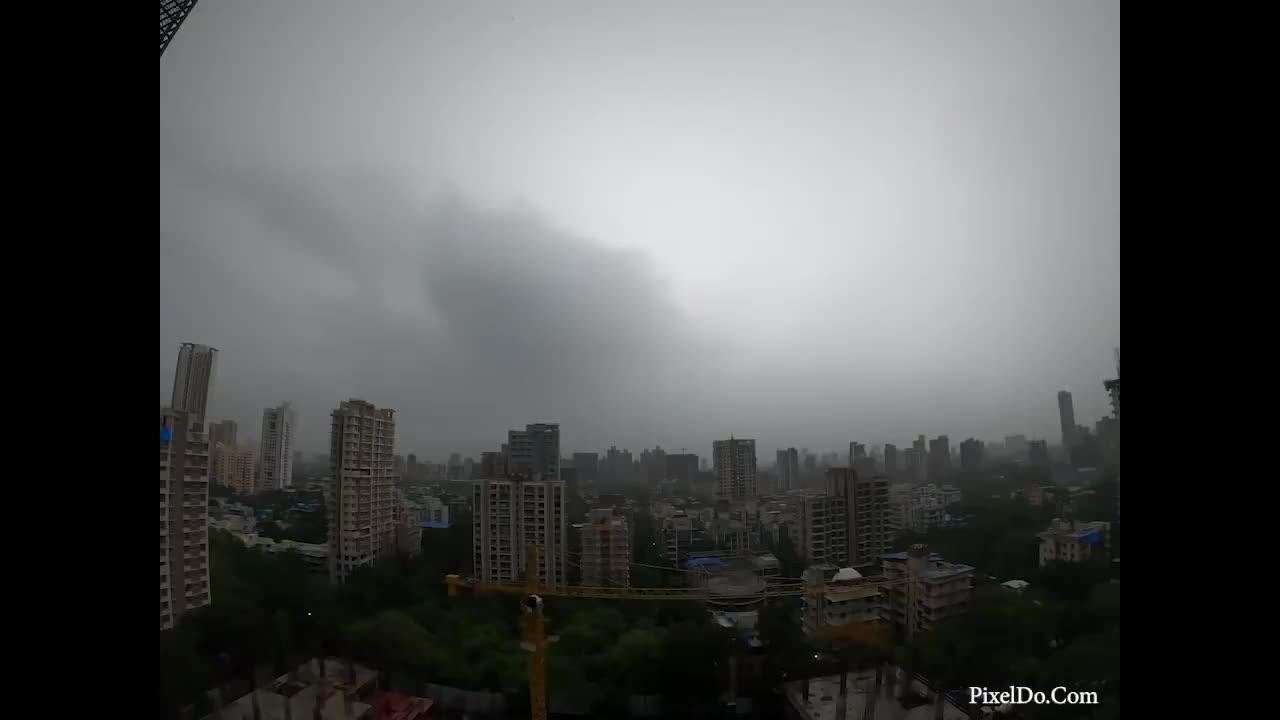 Lightning Thunder Storm Fall Strike on Building Tower. Bijli Giri Building par