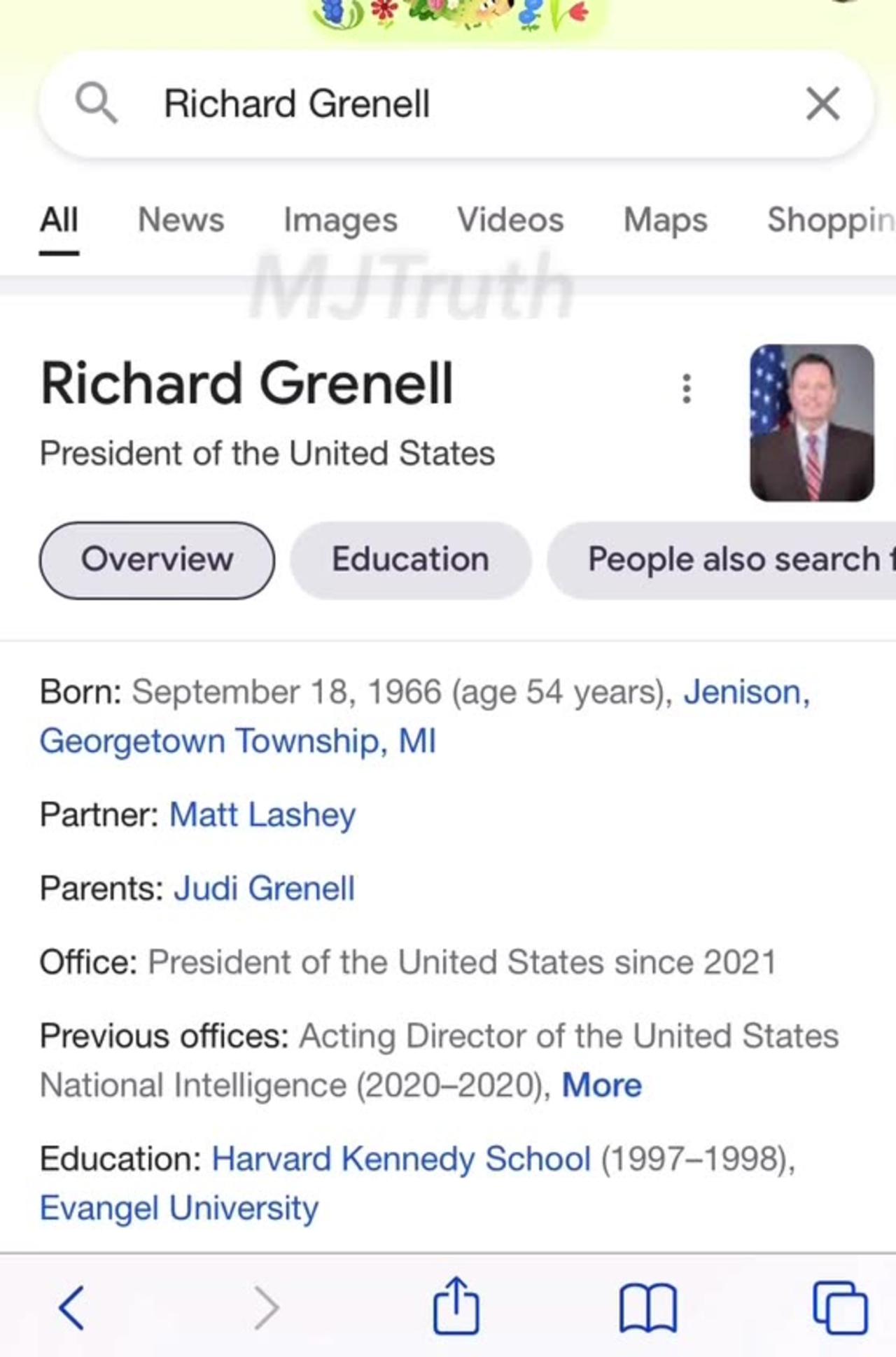 Richard Grenell was listed as the President of the United States on Google March 21, 2021