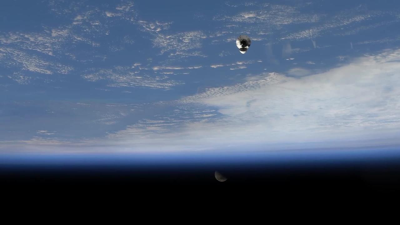 The Crew Dragon, the Earth and the Moon unbelievable view from Space