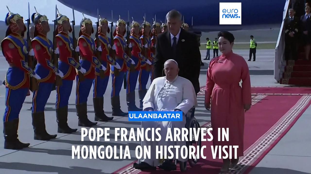 Pope Francis lands in Ulaanbaatar at start of historic visit to Mongolia