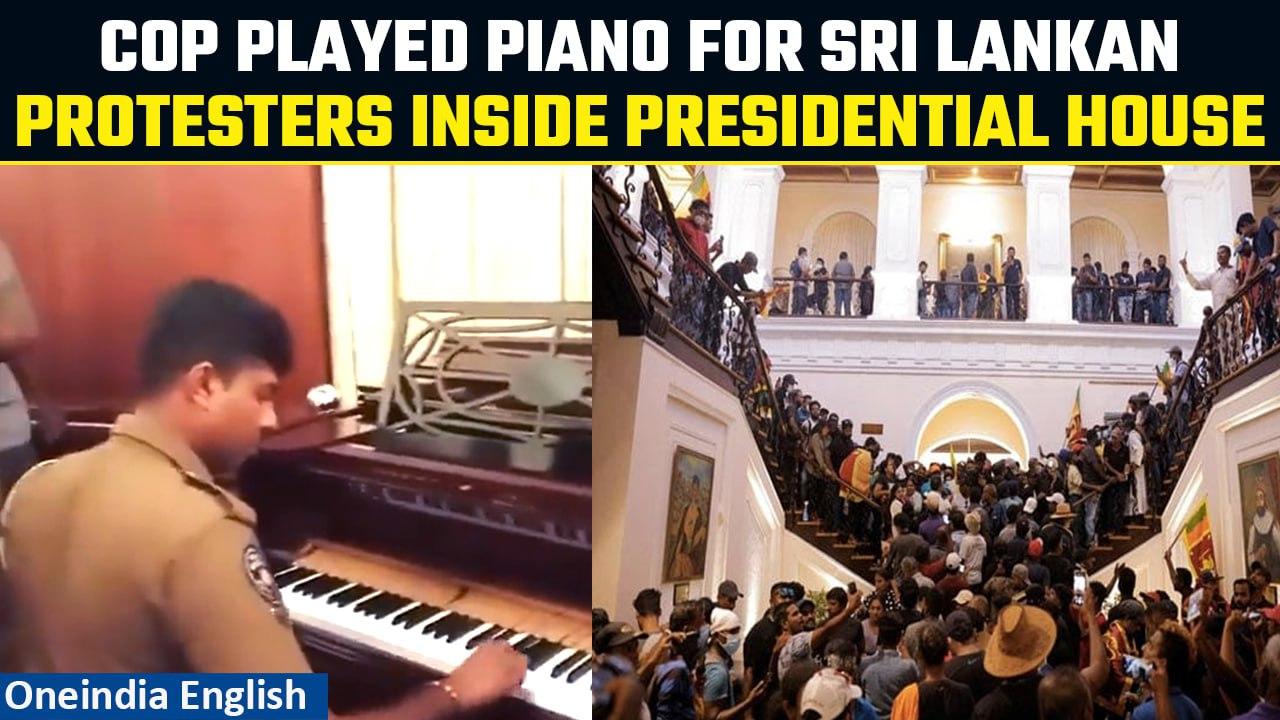 Sri Lankan cop sacked for playing piano as protesters broke into President's house | Oneindia News
