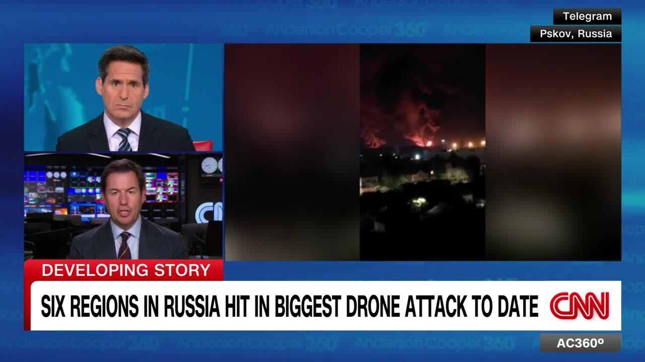 Video shows airplane burning from drone strike during attack on Russia